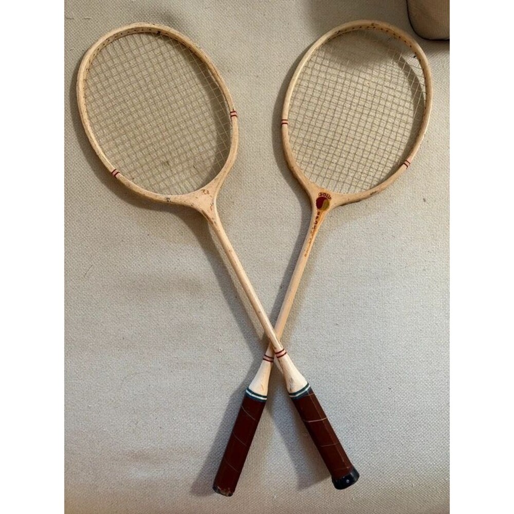 Vintage Wooden Tennis Racket Set